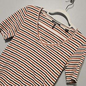 Scotch & Soda Striped Short Sleeve Tee - Black, White, Orange